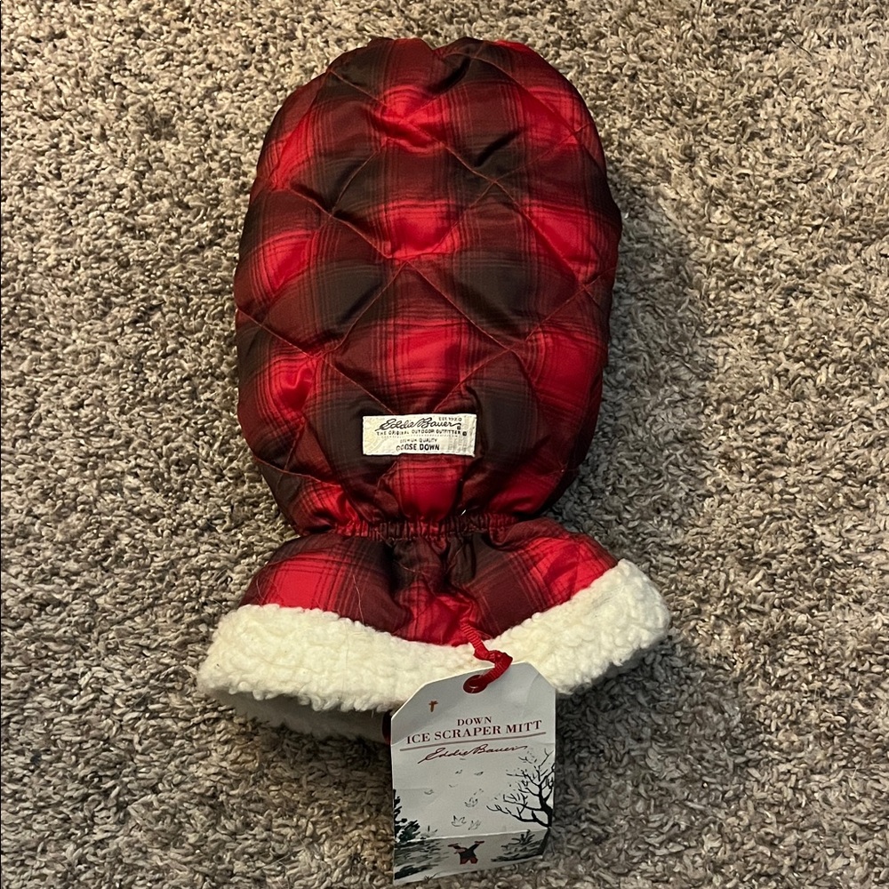 Eddie Bauer Red Plaid Quilted Ice Scraper Mitt